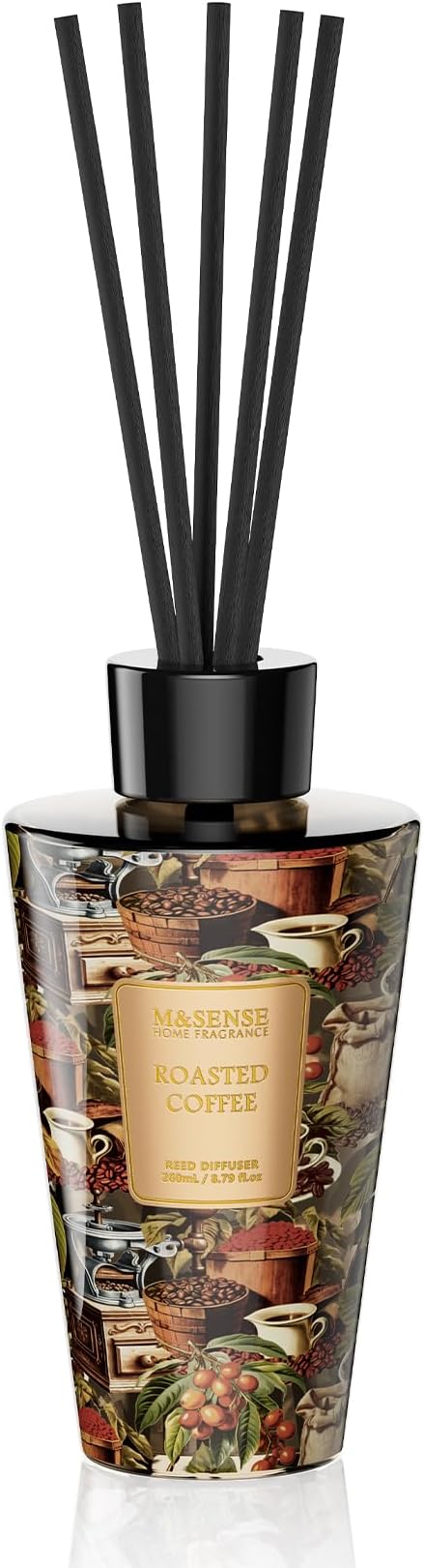 M&SENSE Reed Diffuser Set, Roasted Coffee, 8.79 oz Natural Essential Oil | Non-Toxic Organic, Long-Lasting Fragrance, Ideal for Living Room, Study, Gifts for Women