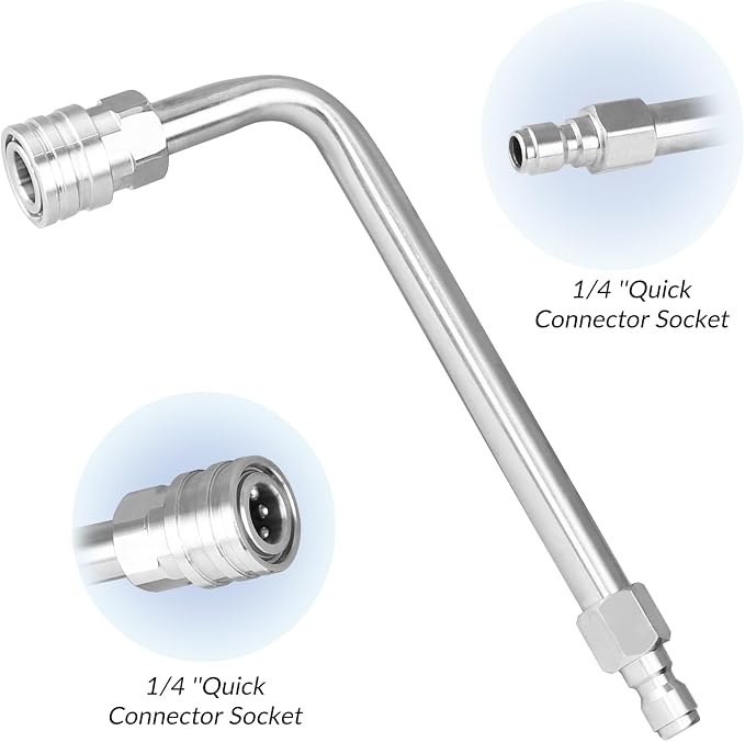 Pressure Washer Gutter Rod, 7 inch 90 Degree Curved Angled Stainless Steel lance, Pressure Washer Gutter Cleaner Attachment with 1/4 Inch Quick Connect