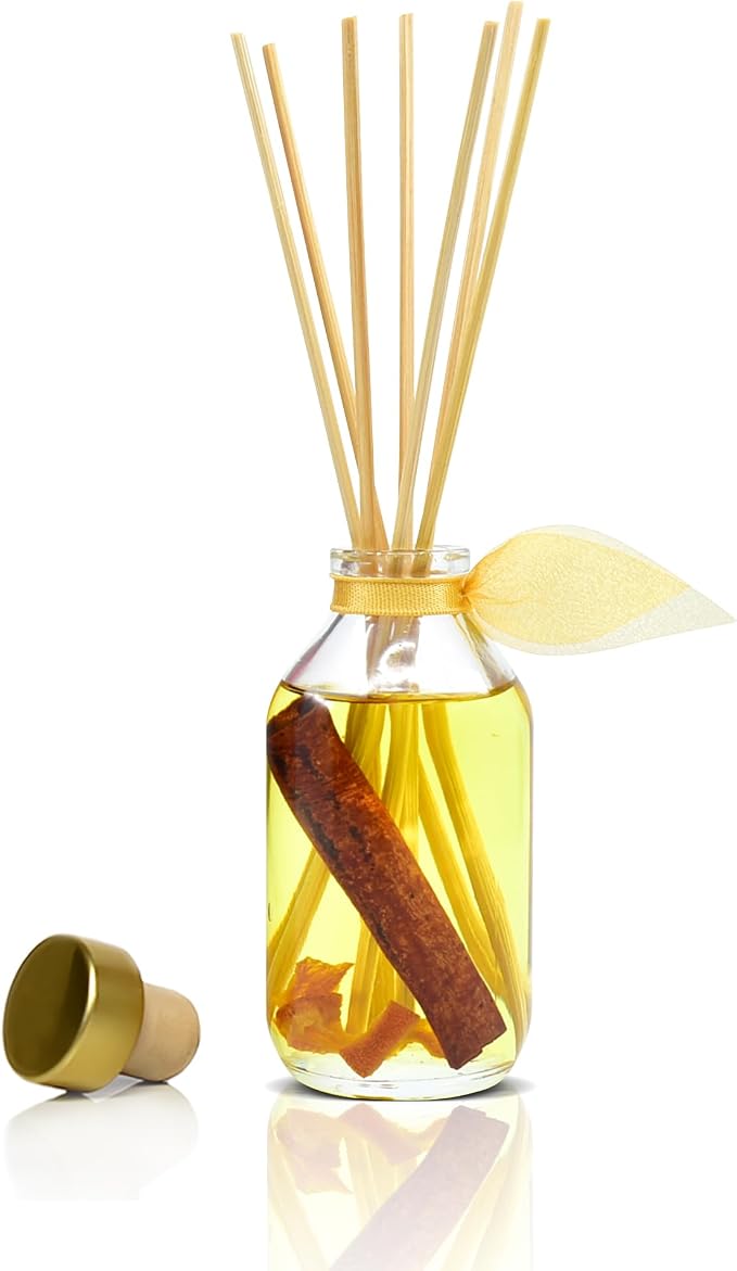 Reed Diffuser Set - Spiced Pomander Scented Diffuser with Sticks | Holiday Home Fragrance Reed Diffuser for Bedroom, Bathroom Shelf Décor, with Real Botanicals in the Bottle - Made in the USA