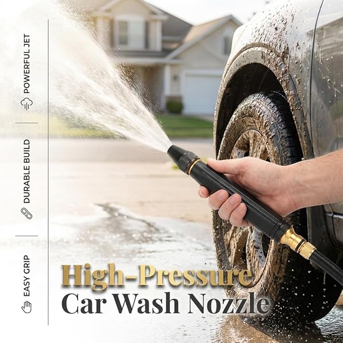 Heavy Duty High Pressure Hose Nozzle, 2026 Upgrade Adjustable Booster Home High Pressure Car Wash Water Gun with Booster Nozzle, Pressure Washer Hose Attachment for Plant Watering Lawn Car (B*2)