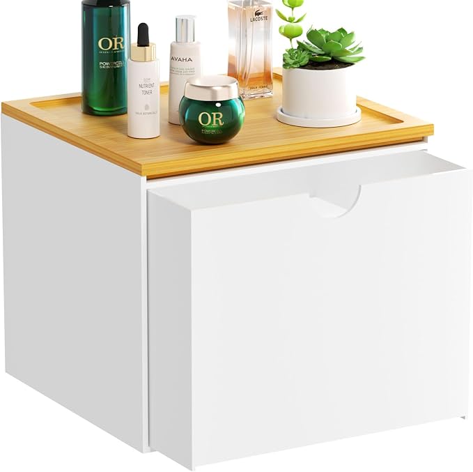 VITVITI Drawer Disposable Face Towel Holder Box, Acrylic Storage, White | Face Towels Holder Container for XL Clean Skin Club, Facial Towel Storage with Bamboo Lid, for Bathroom, Vanity Makeup