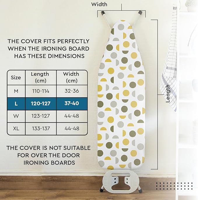 Encasa XO Ironing Board Cover and Pad 54"x15" - Thick 3mm Felt Padding, Drawstring Tightening & Lock, Easy Fit, Scorch & Stain Resistant, Fits Standard Large Ironing Board - Zig Zag Peri