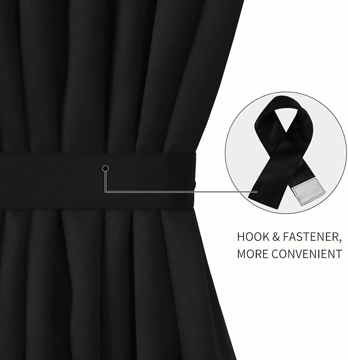DWCN French Door Curtains – Rod Pocket Thermal Blackout Curtain for Doors with Glass Window, Kitchen and Patio Doors for Privacy, 25 X 80 Inches Long, 1 Curtain Panel with Tieback, Black