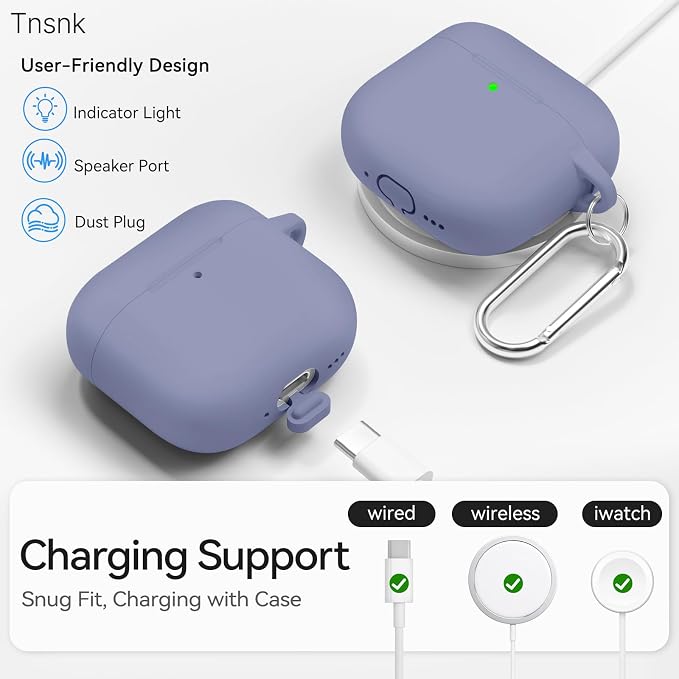 for AirPods 4 Case, TNSNK Silicone AirPod 4 Case Cover Compatible with Apple Airpods 4th Gen, Shockproof Protective Cases for Women Girly with Cleaner Kit and Keychain, Front LED Visible