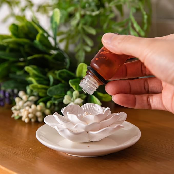 Essential Oil Passive Flower Diffuser -Non-Electric Porcelain Aromatherapy Diffusers for Small Mini Room, Desk Decorative, Bathroom (Hibiscus) | Non-electric ceramic diffuser for desks, bathrooms and small rooms