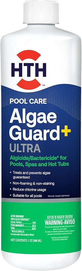 HTH 67244 Swimming Pool Care Algae Guard Ultra - Long Lasting Formula, Eliminates & Prevents Green, Black, and Mustard Algae, Fast Acting & Effective Swimming Pool Chemical, 32oz