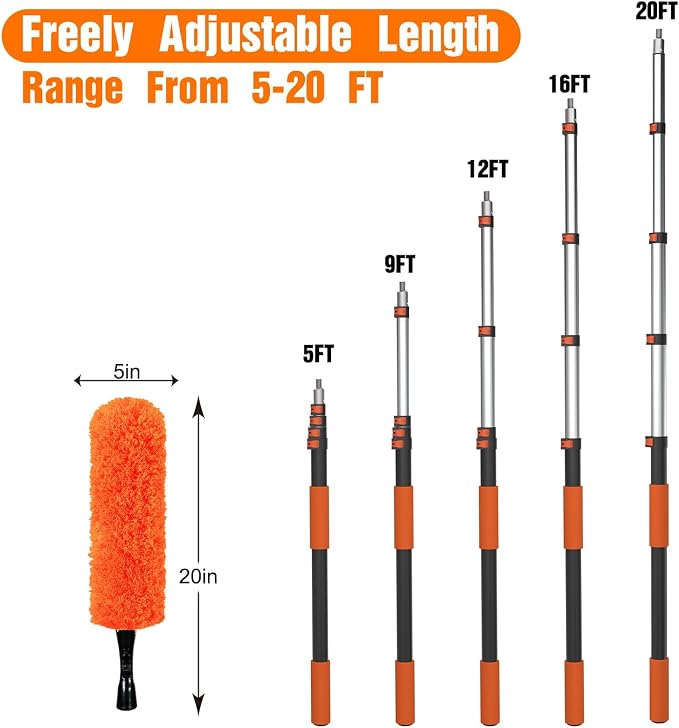 LAANPOLE 26FT Reach Dusters for Cleaning, Ceiling Fan Cleaner Duster with Extension Pole, Wall and Baseboard Cleaner Mop with Handle for Window Cobweb Fan Blade and High Ceiling