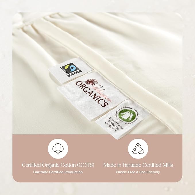 100% Cotton Organic Mattress Pad - Breathable & Cooling Mattress Protector Queen Size - Premium 300GSM Quilted and Noiseless Machine Washable Organic Mattress Protector (Ivory, Queen)