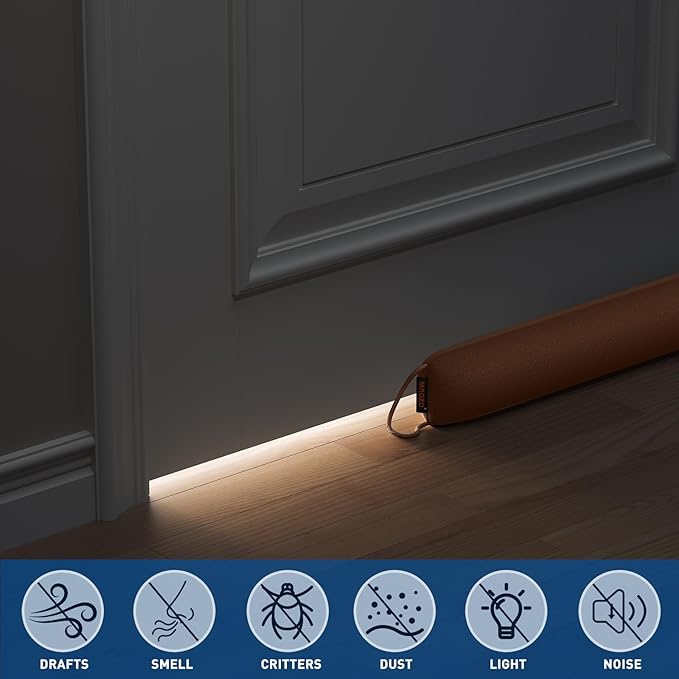 MAGZO Door Draft Stopper, 34 Inch Under Door Draft Blocker Noise Stopper, Weighted Wind Blocker Draft Guard for Bottom of Door, Brown