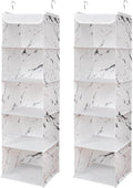 BrilliantJo 5 Shelves Hanging Closet Organizer, 2 Pack Hanging Storage with 6 Side Pockets for Clothes Shoes, 43"x12"x12"(Marblizing)