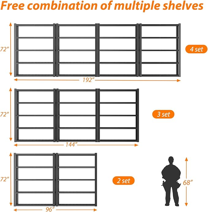 Garage Shelving, Storage Shelves Heavy Duty 2800 LBS Capacity, 5 Tier Adjustable Metal Organizer Wire Rack, 48" L x 24" W x 72" H Utility Shelf Unit for Kitchen Pantry