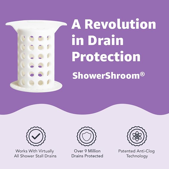 ShowerShroom the Revolutionary 2" Stand-Up Shower Stall Drain Protector Hair Catcher/Strainer, White