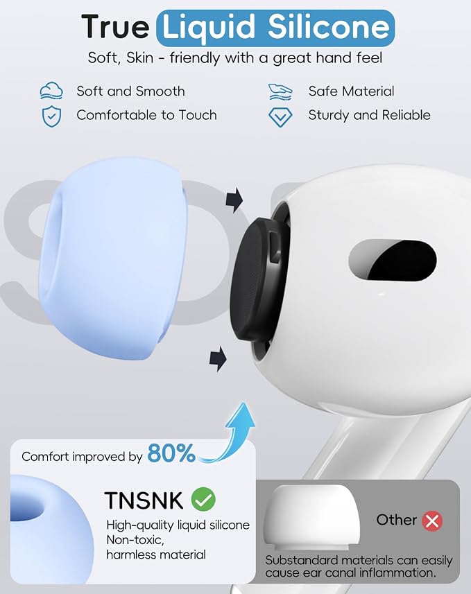 4 Pairs Replacement Ear Tips for AirPods Pro 1st /2nd (S-Blue) | with Noise Reduction Hole,Built-in dust Guard Screen Silicone Ear Tips with Cleaning Pen