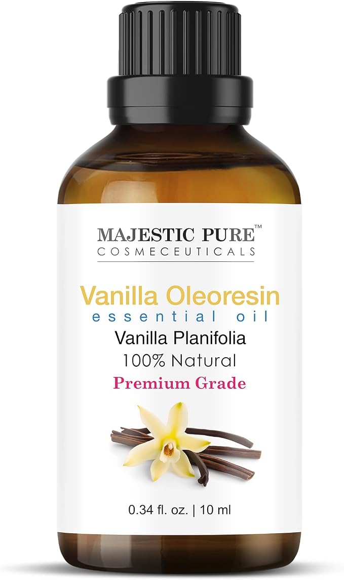 Majestic Pure Vanilla Essential Oil for Diffuser - 0.3 Fl Oz | 100% Natural Essentials Oils for Aromatherapy, Massage, Steam inhalation, Air Freshing, Soap and Candle Making