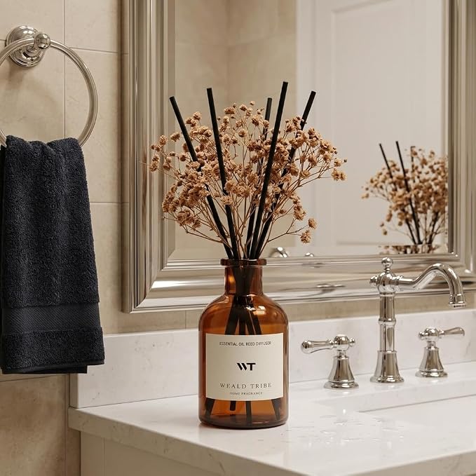 Reed Diffuser Set for Bathroom Air Fresheners, Oil Diffuser Sticks | Vanilla Whiskey Scent 4.0 fl oz Home Fragrance with Sticks Defusers | House Bedroom Office Shelf Decor