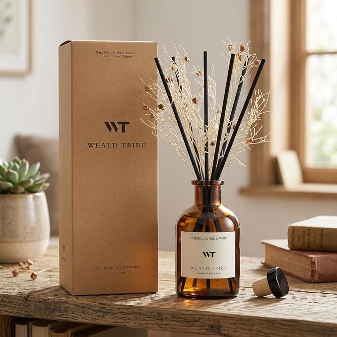 Flower Reed Diffuser Set Clean White Linen Scent for Bathroom Air Fresheners | 4.0 fl oz Essential Oils with Sticks Home Fragrance Defusers | House Bedroom Office Shelf Decor & Gift