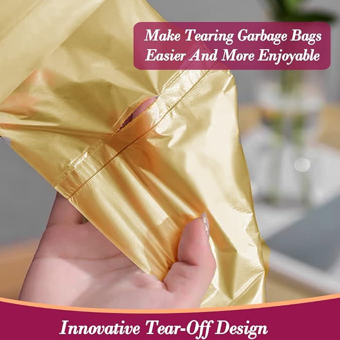 4 Gallon 180pcs Small Gold Trash Bags Strong Golden Garbage Bags, Bathroom Trash Can Bin Liners, Gold Plastic Bags for Home Office, Waste Basket Liner, Fit 12-15 Liter, 3.5,4,4.5 Gal（Golden 180）