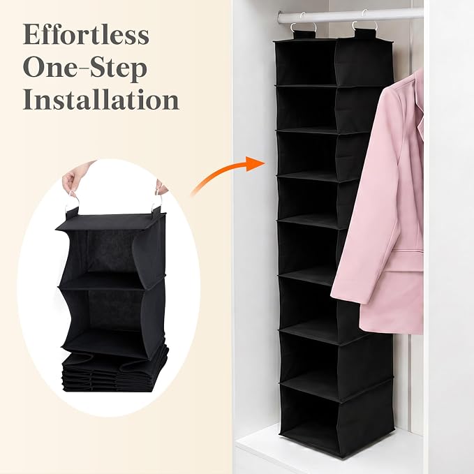 Lifewit 8 Tier Hanging Portable Closet Storage Organizer for Shelves, Gray | Foldable Clothes Shelf with 2 Sturdy Hooks, Sweater/Coat/Shoes Clothing Organization for Wardrobe, Dorm, Bedroom