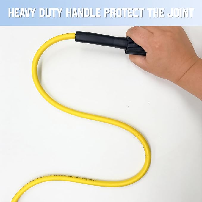 PVC Pressure Washer Hose 50 FT x 1/4", Kink Resistant Power Washer Hose, High Pressure Water Hose Extension Replacement for Home Use with M22-14mm Brass Fittings, 3300 PSI, Yellow