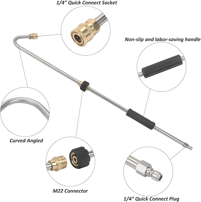 Pressure Washer Gutter Cleaner Rod, Heavy Duty 35 Inch Power Washer Replacement Lance Wand for Gutter Cleaning, RV Roof and Wheel Washing, 4500 PSI, 1/4 inch Quick Connector