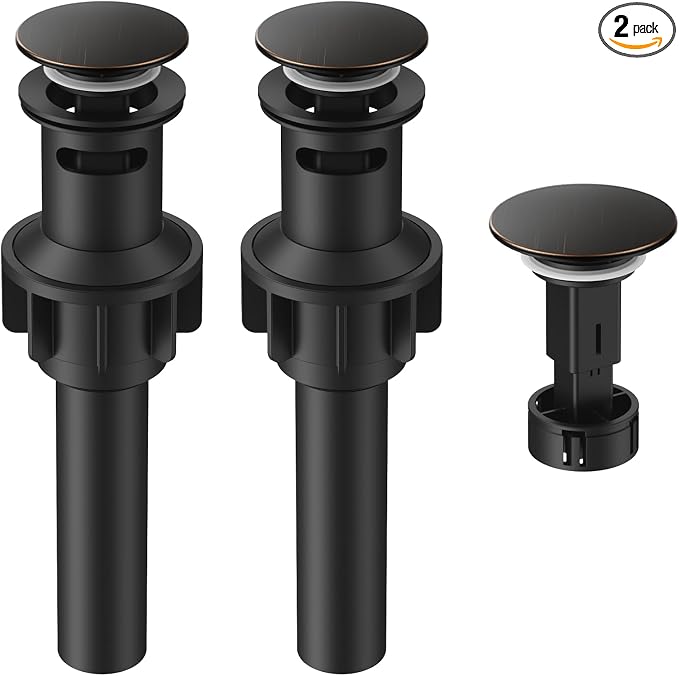 Bathroom Sink Drain with Overflow with Hair Catcher Anti-Clog Sink Strainer | Hurran Bathroom Sink Stopper for 1.75" Hole, Plastic Pop-up Drain for Bathroom Vanity Vessel Sink, Oil Rubbed Bronze, 2 Pack