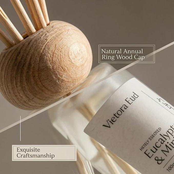 Eucalyptus & Mint Reed Diffuser, 3.5 Fl Oz | Invigorating eucalyptus and mint scent; long-lasting reed diffuser gift set for bedroom, bathroom, living room or office.
