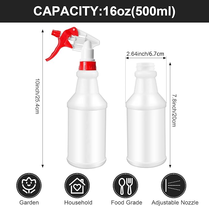 Eccliy 12 Pcs 16 Oz Plastic Spray Bottle, Adjustable Empty Reusable Sprayer for Cleaning, Planting, Water, Bathroom and Kitchen, BBQ, Commercial and Residential(Red, Yellow,Original)