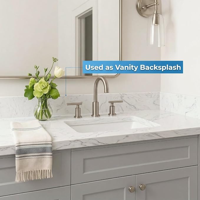 Bathroom Vanity Sink Backsplash/Sidesplash (Engineered Carrara Marble, 4" x 24")