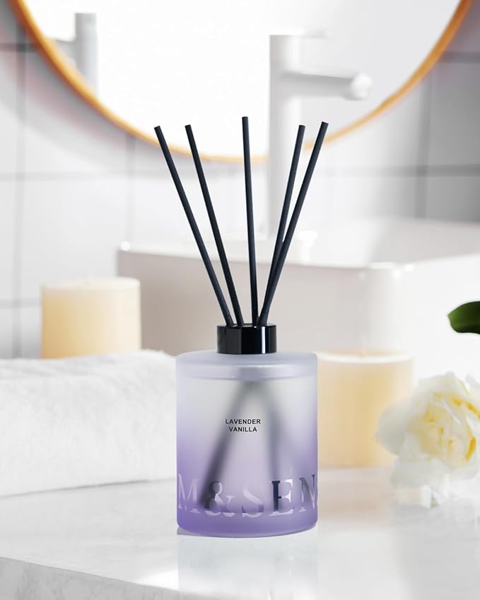 M&SENSE Reed Diffuser Set, Lavender Vanilla, 17 oz Natural Essential Oil | Non-Toxic Organic, Long-Lasting Fragrance, Ideal for Relaxation Nook, Bedroom, Gifts for Women