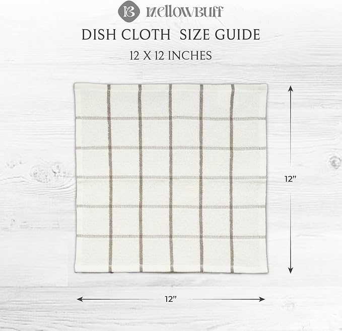 100% Cotton Terry Dish Cloth & Dish Towel, 6 Pack, Super Soft and Absorbent Kitchen Towels, Perfect for Kitchen Cleaning and Dish Washing (Grey (Solid and Checks) 8 Pack)