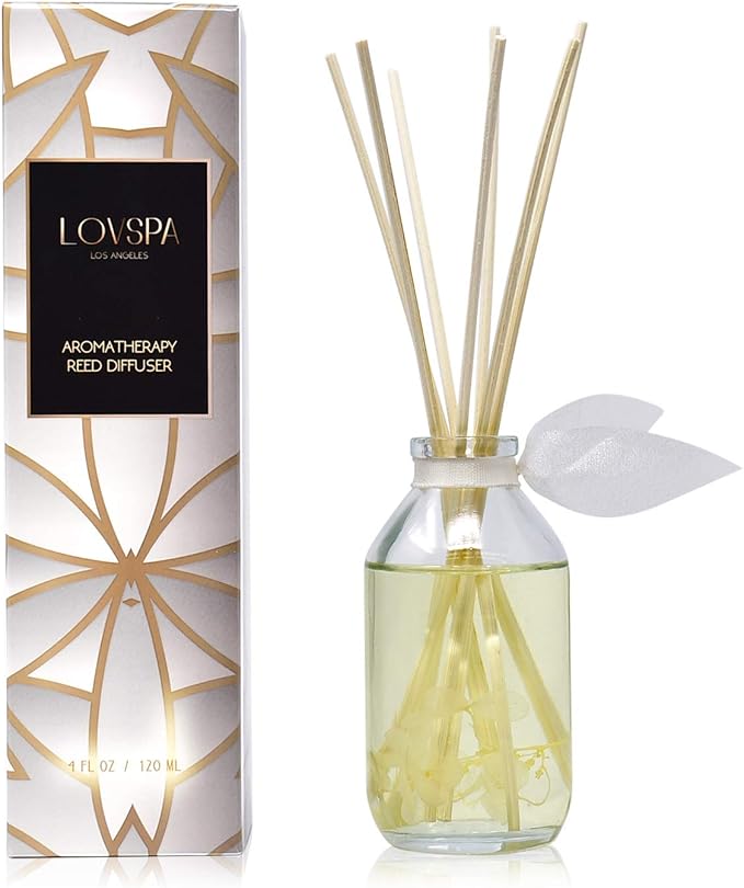 Reed Diffuser Set - Amber Romance Scented Diffuser with Sticks | Home Fragrance Reed Diffuser for Bedroom, Bathroom Shelf Décor, with Real Florals in the Bottle - Made in the USA