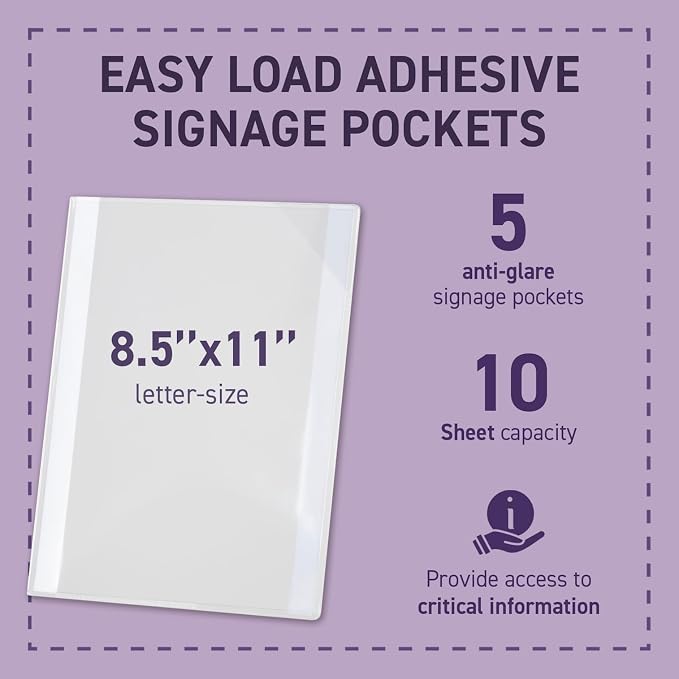 Tarifold EasyLoad Repositionable Document Pockets, Letter Size, 5 Pack | 5 clear repositionable pockets, double-sided opening, corner closure, each holds up to 10 letter-size sheets
