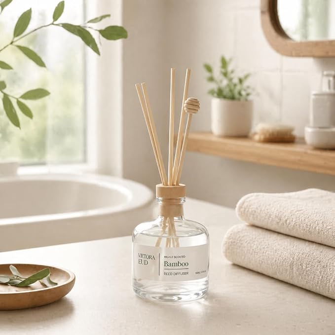 Bamboo Reed Diffuser, 3.5 Fl Oz | Luxury Hotel Ritz Carlton Inspired, Lasts 12 weeks,flameless & safe. floral scent for living room/bedroom. Natural oils, gift