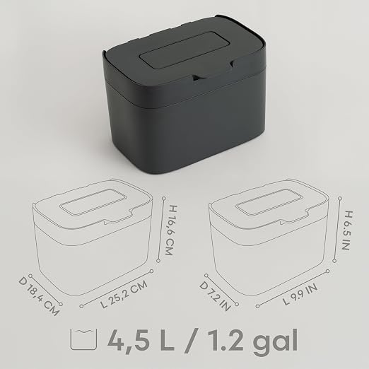 KAZAI. Compost Bin Kitchen 'Elin' | 1.2 GAL / 4.5L Countertop Compost Bin with Lid & Carbon Filter | Odor-Free, Dishwasher Safe, with Inner Bucket | Small Indoor Kitchen Composter | Graphite-Black