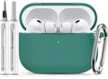 Ljusmicker for AirPods Pro 3 Case 2025 with Cleaner Kit,Pine Green | Soft Silicone Protective Cover for Apple AirPod Pro 3rd Generation Case with Keychain for Women Men,Shockproof