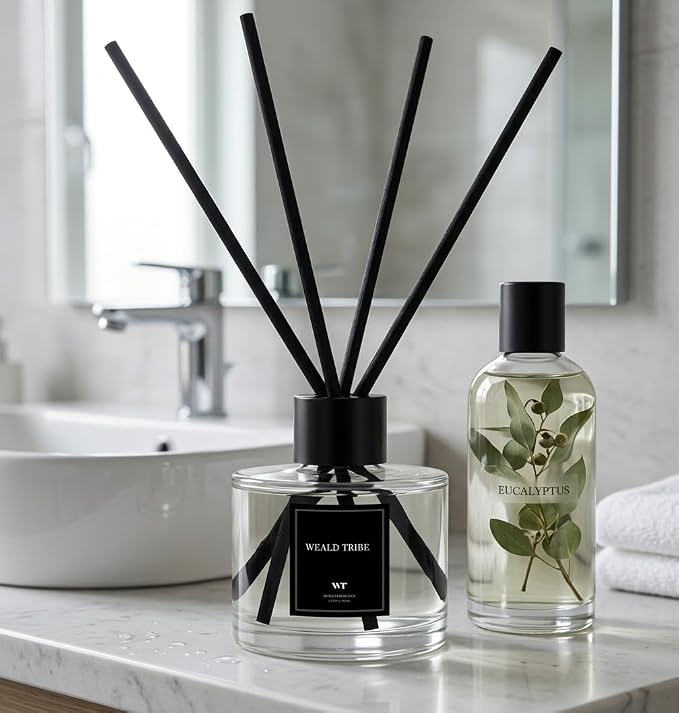 Reed Diffuser Set of 3 for Bathroom Air Fresheners, Oil Defusers Sticks | Cashmere & Vanilla,Lemon,Eucalyptus & Mint Scent(1.7 fl oz Each Pack) Home Fragrance with 12 Sticks | House Shelf Decor