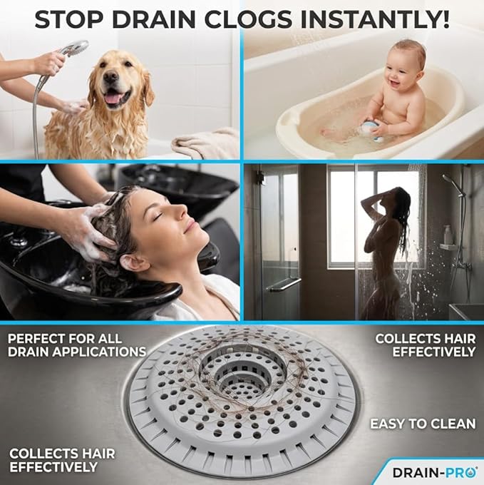 Silicone Shower Drain Hair Catcher,Anti-Clogging Pet Hair & Debris | Hair Stopper Drain Strainer for Bathroom Sink & Bathtub, Cover & Trap for Most Tubs, Stays in Place, Ease of Cleaning,3 Pack