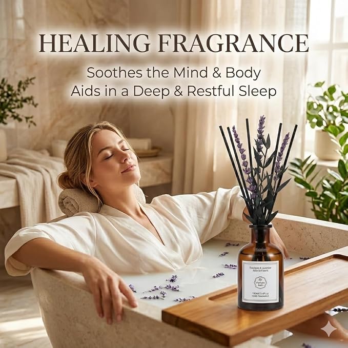Eucalyptus & Lavender Reed Diffuser, 3.34 Fl Oz | Calming Scent; Long-lasting for 12 Weeks for Bedroom, Bathroom, Living Room or Office; Gift-ready.