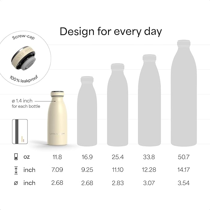 LARS NYSØM Stainless Steel Insulated Water Bottle 12oz 17oz 25oz 34oz 51oz | Insulated Thermo Flask for Hot and Cold Beverages | Leakproof Drinking Bottle (Aqua Turquoise, 11.9oz)