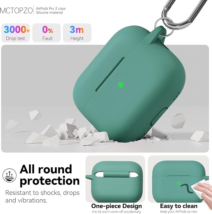 for AirPods Pro 3 Case 2025,Come with Cleaner Kit,Pine Green | Silicone Protective Cover for Airpod Pro 3rd Generation Case with Keychain,for Women Men,One-Piece Design,Shockproof