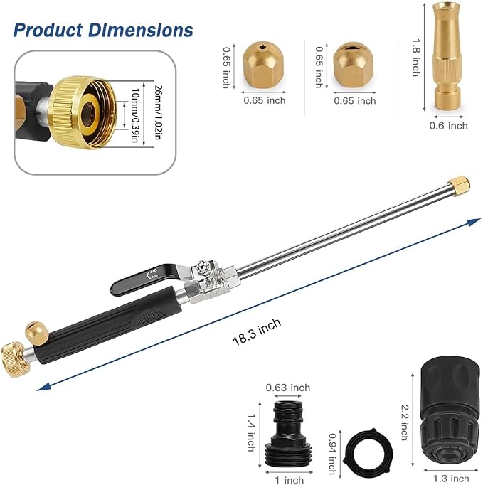 Hydro Jet High Pressure Power Washer-Magic Power Washer Extendable Wand,Flexible Water Hose Universal Nozzle,Gutter Patio Car Pet Window Cleaning (18inch-Back)