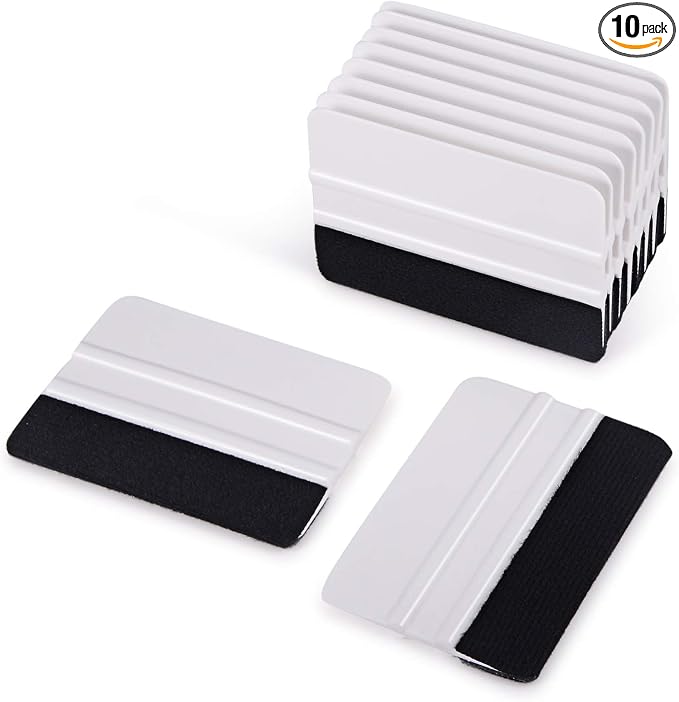 EHDIS 10pcs Vinyl Squeegee 4 Inch Car Vinyl Scraper Decal Applicator Window Tint Wallpaper Smoothing Tool with Black Fabric Felt Edge-White
