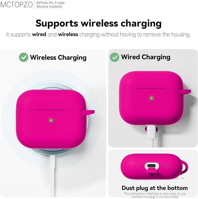 for AirPods Pro 3 Case 2025,Come with Cleaner Kit,Hot Pink | Silicone Protective Cover for Airpod Pro 3rd Generation Case with Keychain,for Women Men,One-Piece Design,Shockproof