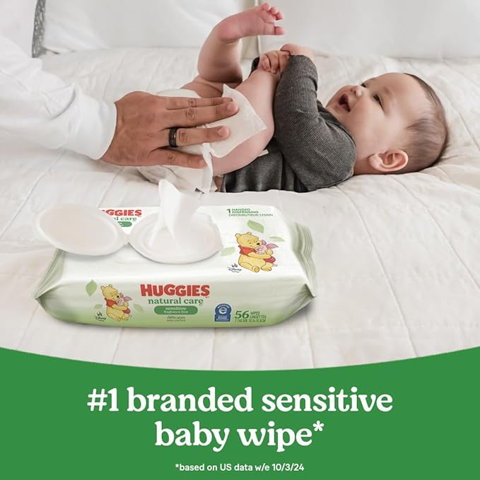 Huggies Natural Care Sensitive Baby Wipes, Unscented, Hypoallergenic, 99% Purified Water, 3 Refill Packs (528 Wipes Total)