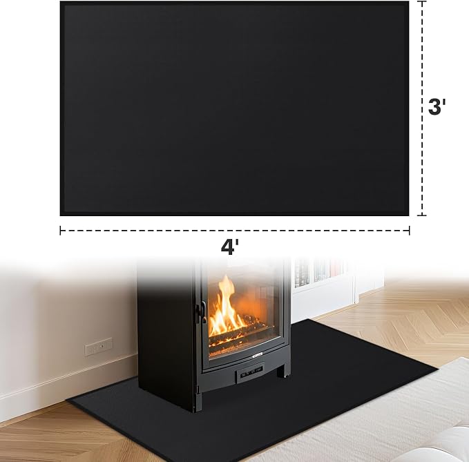 Hearth Rugs for Fireplaces Fire Resistant, 4' x 3' x 0.04'', Black | 1800°F fireplace mat, fiberglass fireplace rugs fireproof protect floors carpets from sparks embers, easy to clean, versatile