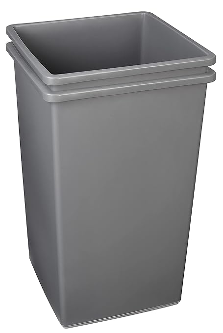 Amazon Basics Square Waste Container Open Top Wastebasket, Plastic Bins, 25 gallons, Grey, (Pack of 2)