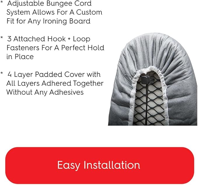 TIVIT Ironing Board Cover 12 x 44, Made in Italy. Pro Grip Pad Covers w/3 Fastener Straps & Pull Bungee Cord - Durable Scorch & Stain Resistant Padded Layers, Heat Reflective AlumiTek PRO Top Coat