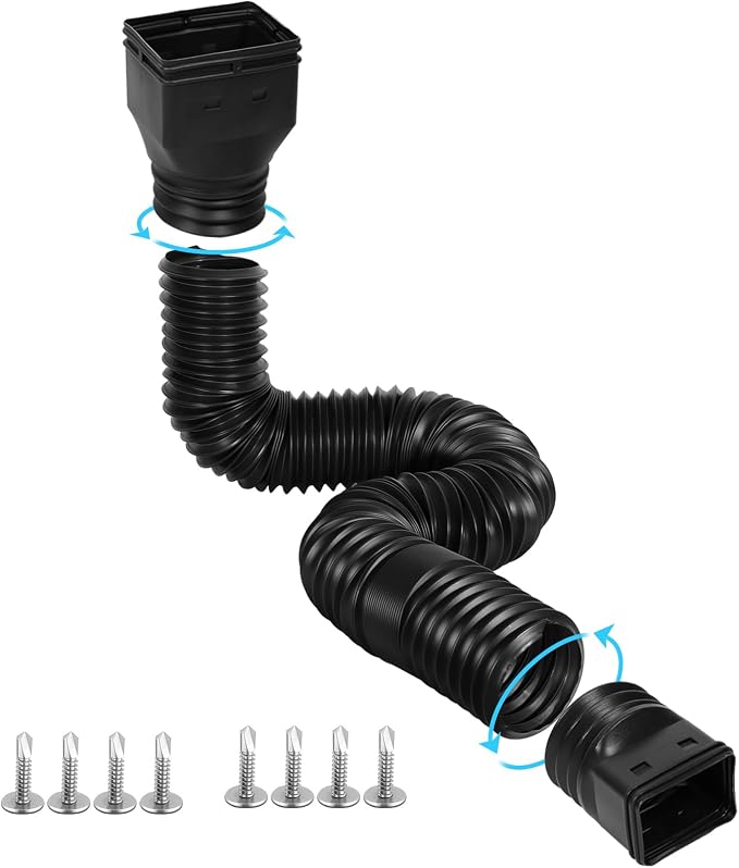 Gutterlix 1 Pack Flexible Gutter Downspout Extensions Extendable from 21" to 67", Downspout Extender Comes with Adapters, Thickened Down spout Drain Extension for Rainwater Drainage(Black)
