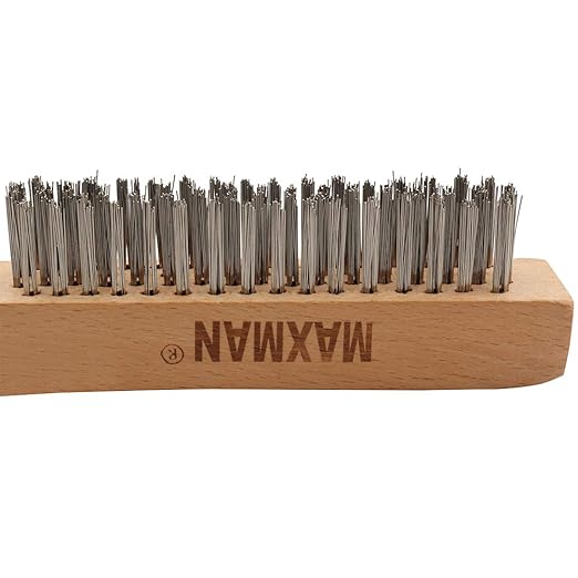 MAXMAN Wire Brush, Heavy Duty Stainless Steel Wire Brushes for Cleaning Rust, Grill Brush, Steel Brush for Paint Removal, Welding, Stiff Bristle Metal Brush with 10" Long Beech Handle, Large, 2Pcs