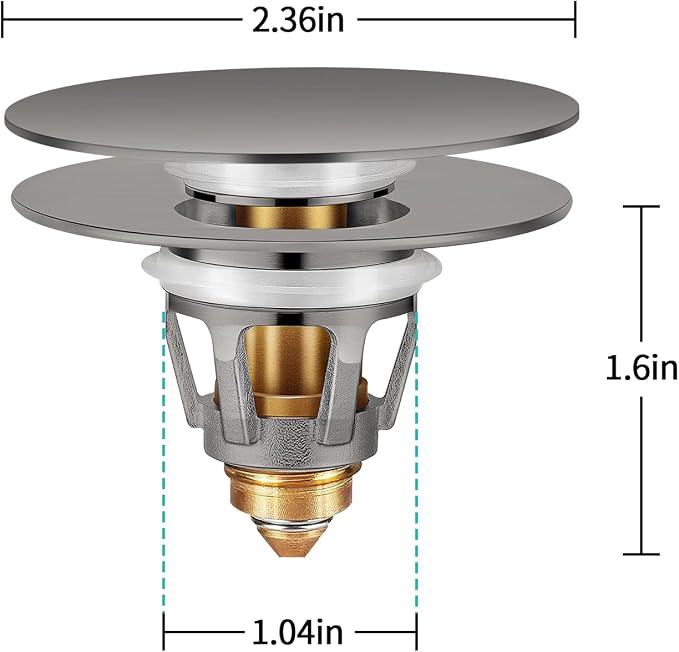 Universal Bathroom Sink Stopper with Hair Catcher, for 1.04-1.97 Inch Drain Hole, Spring Core Bathtub Drain Cover, Pop Up Sink Plug Basin Drain Strainer, Large Lid Gray